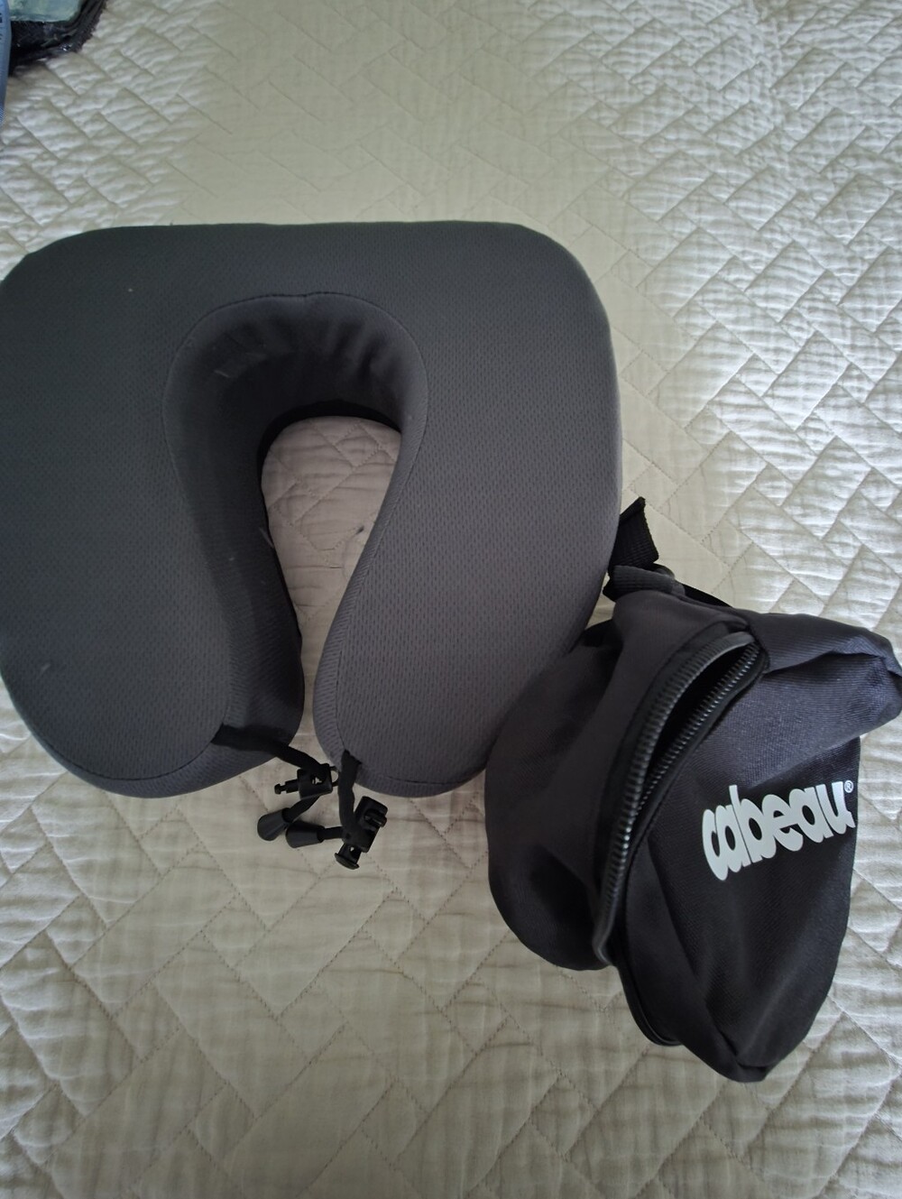 Cabeau Gray Memory Foam Travel Neck Pillow with Carry Pouch